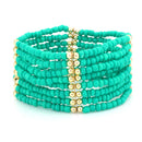 Turquoise And Gold Beaded Stretch Bracelet