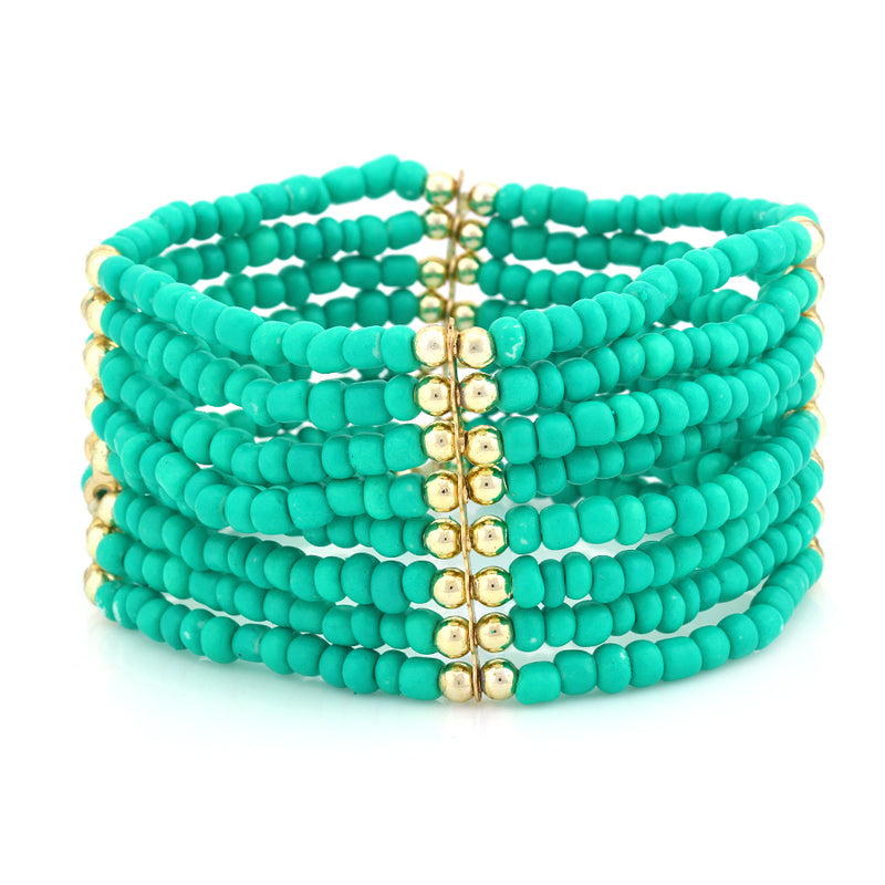 Turquoise And Gold Beaded Stretch Bracelet