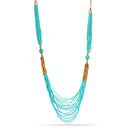 Taza-Gold-Tone Metal Turquoise And Gold Seed Bead Necklace