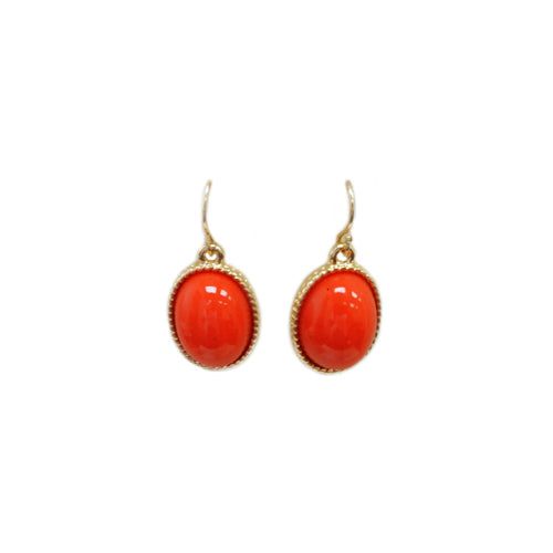 Coral orange and gold oval earrings