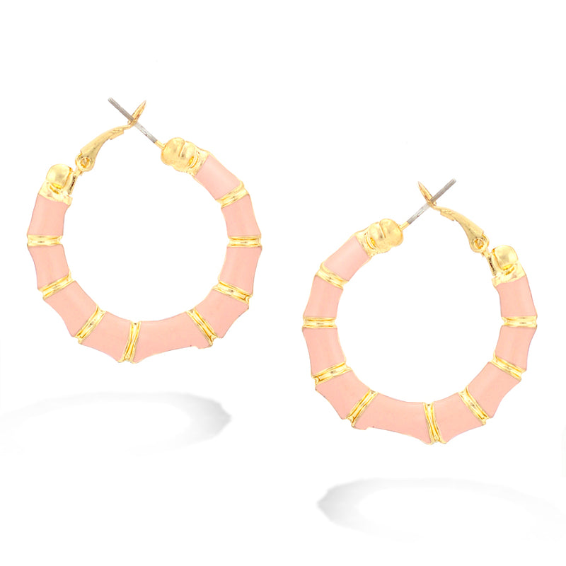 Gold-Tone Enamel Peach Bamboo Earrings