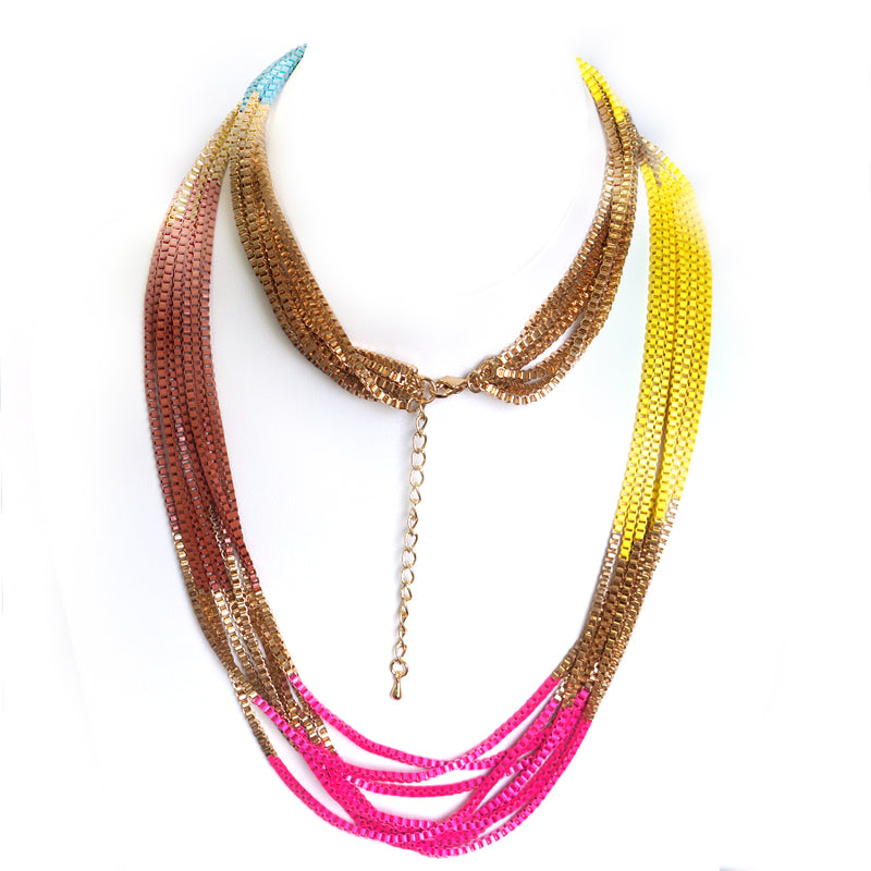 Multi colored long chain necklace