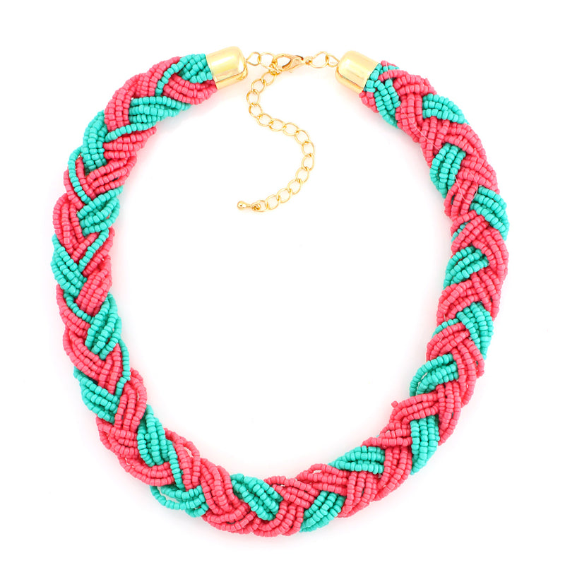 Gold-Tone Turquoise And Pink Bead Necklace