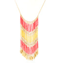 Gold-Tone Metal Coral Seed Bead Leaf Design Metal Hanging Necklace