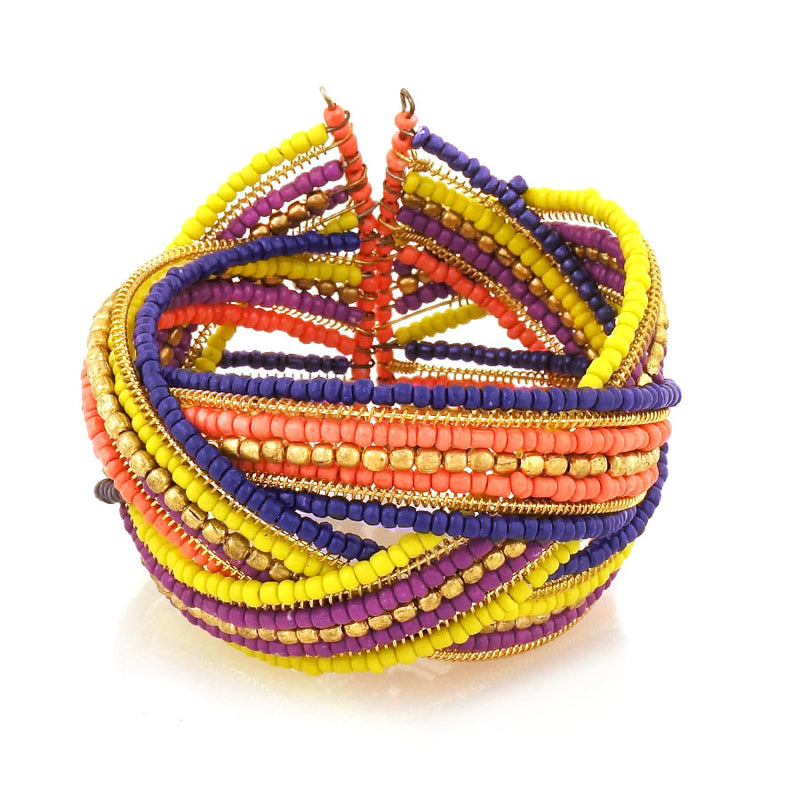 Indian multi-colored beaded strech and twisted bracelet