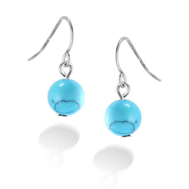 Round Turquoise Bead Silver Earring