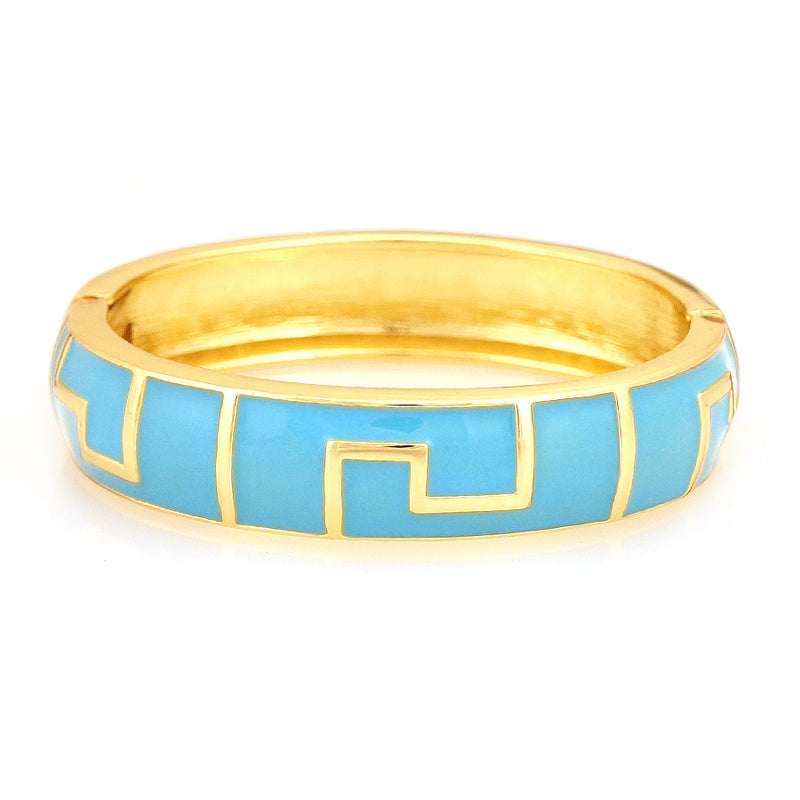 Greek pattern turquoise hinged bracelet