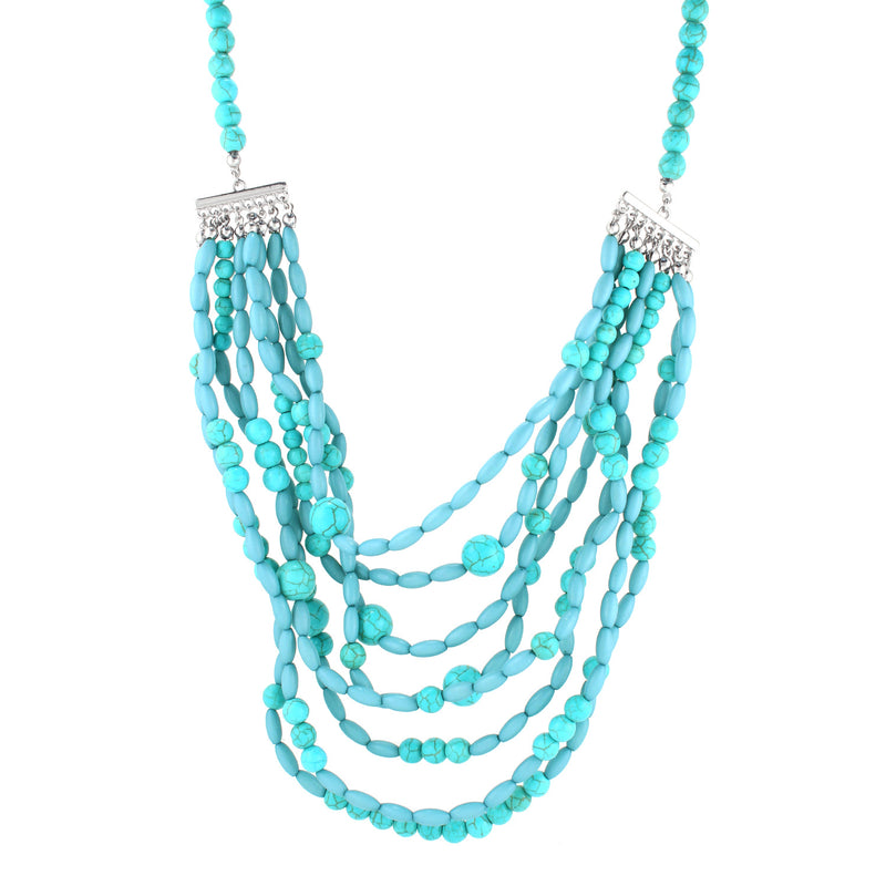 Silver-Tone Turquoise Bead Necklace