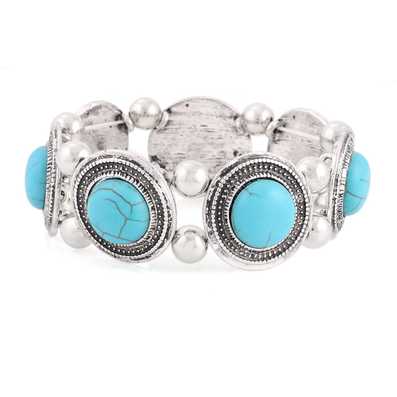 Rhodium-Tone Turquoise Bracelets