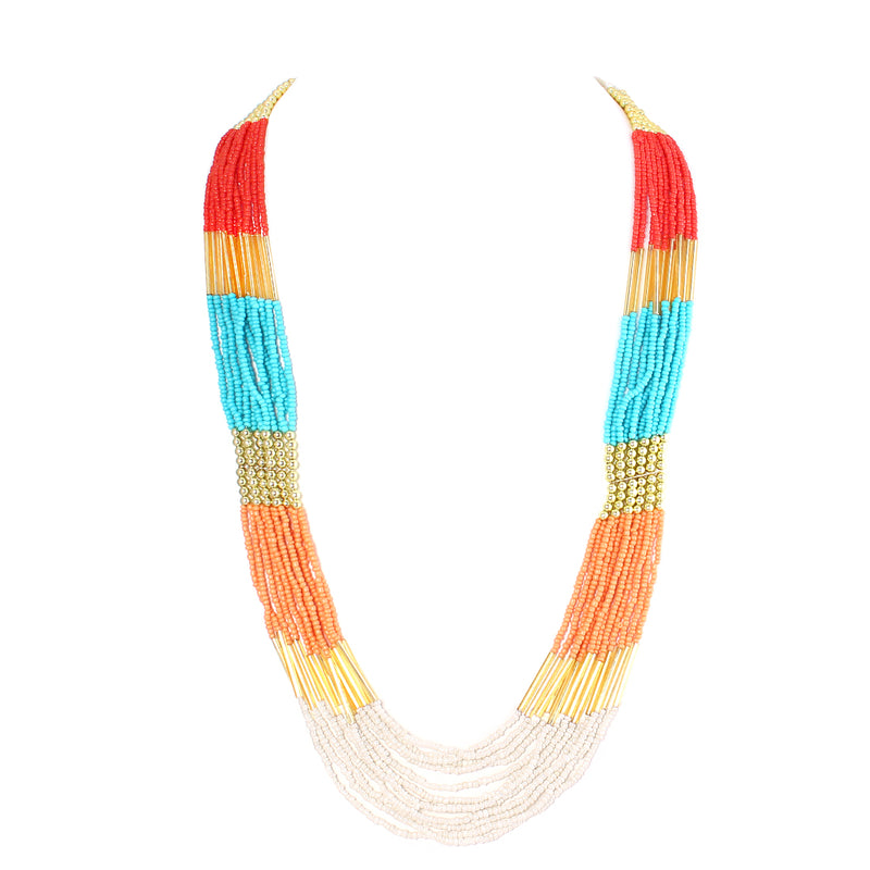 Multicolor Bead Gold Indian Long Necklace