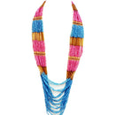 Pink and blue beaded long indian necklace