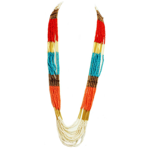 Multi-colored beaded long indian necklace