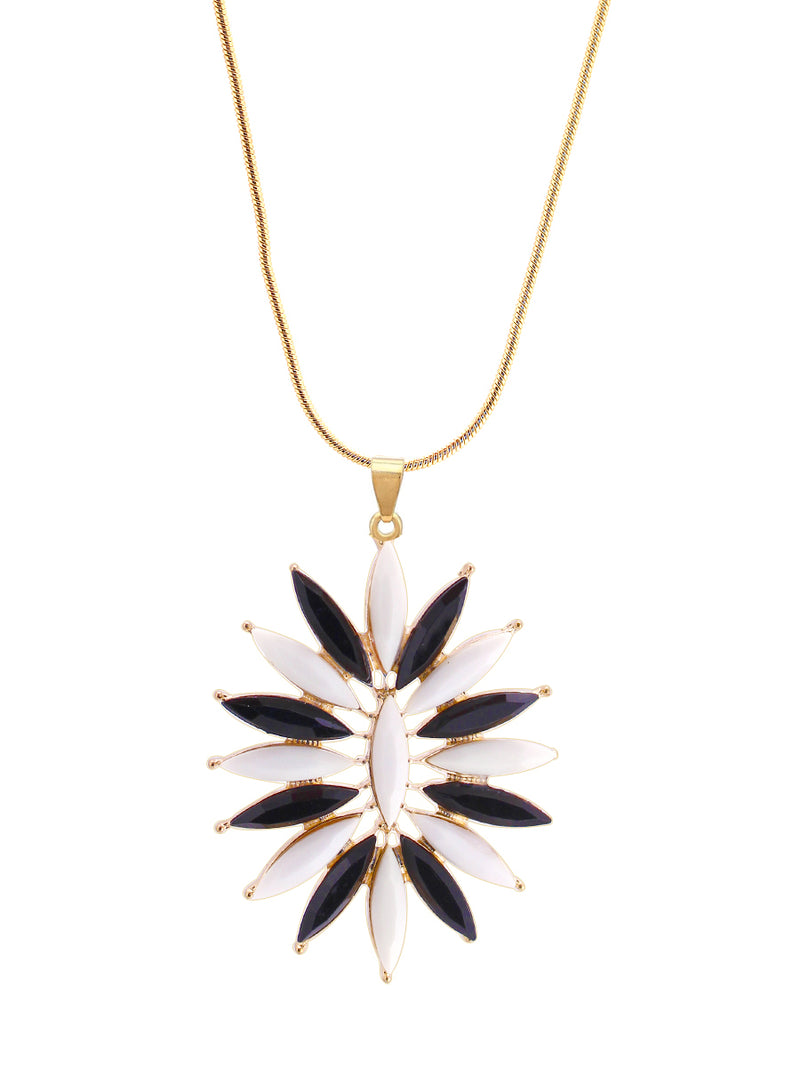 Gold Black Onyx And Ivory Color Stone Necklace