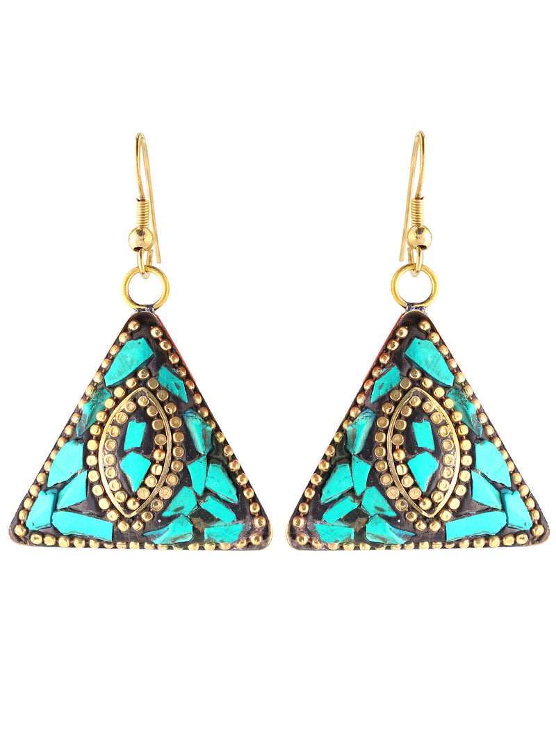 Turquoise Triangle Gold Earring