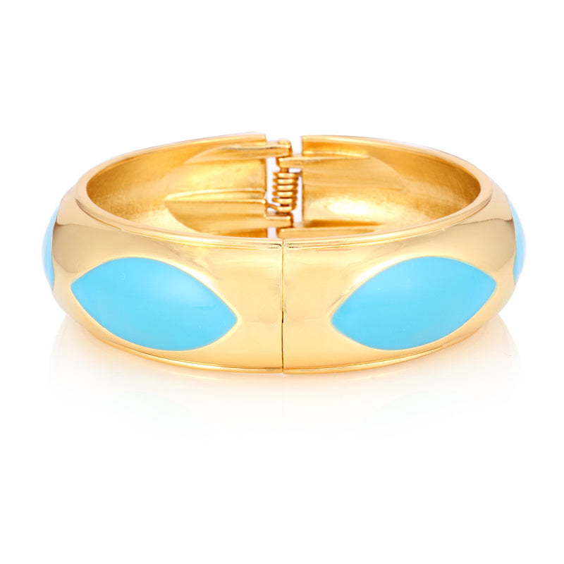 Gold Metal Blue Enamel Hinged Bracelet