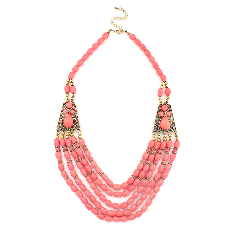 Gold-Tone Coral Color Beads Necklace