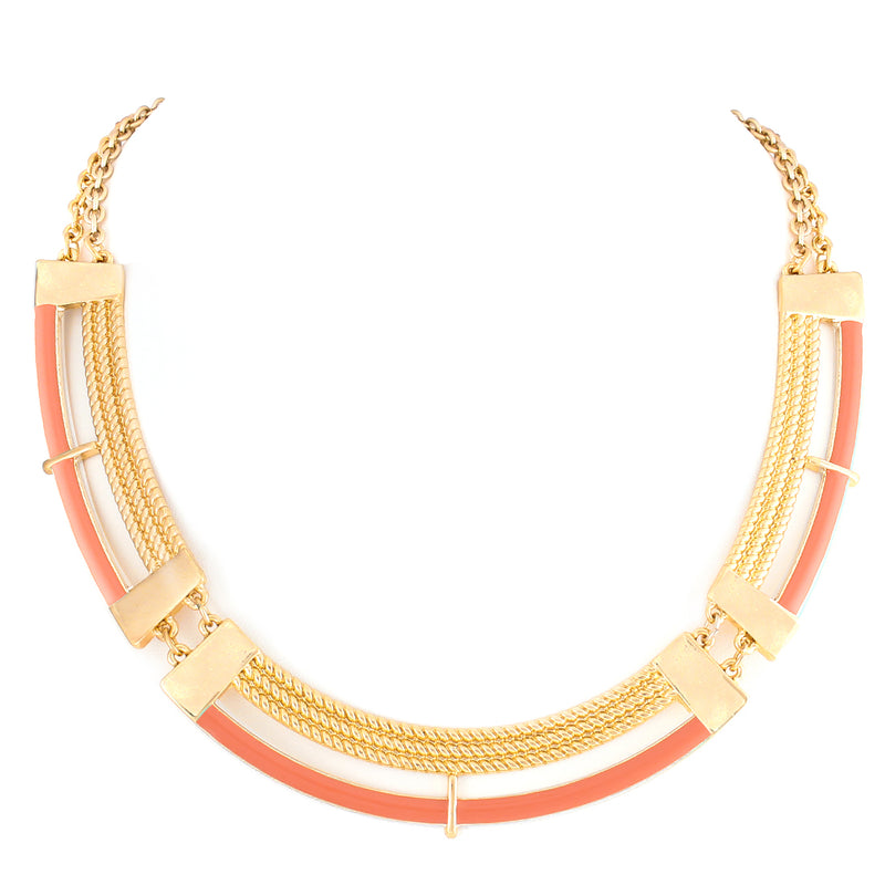 Orange Resin Gold Bib Necklace