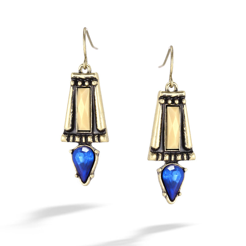 Gold Plated Oxide Cream And Blue Earring