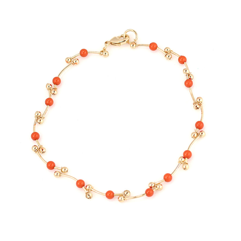 Gold Plated Coral Pearl Bead Anklet