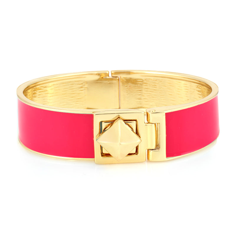 Gold Metal Dark Pink Enamel Hinged Bracelet