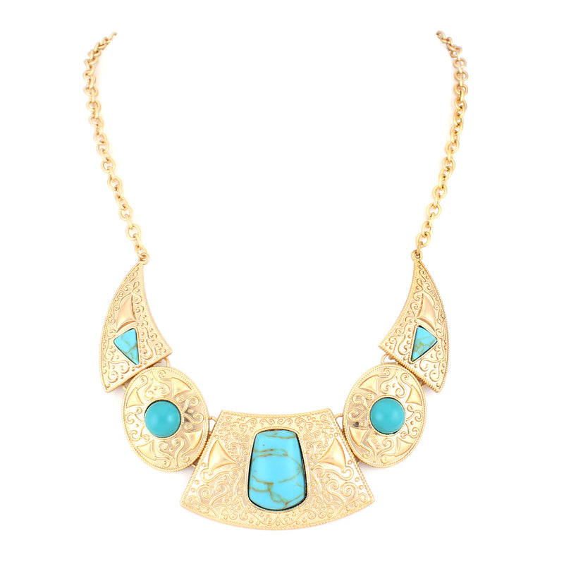 Turquoise Gold Bib Necklace