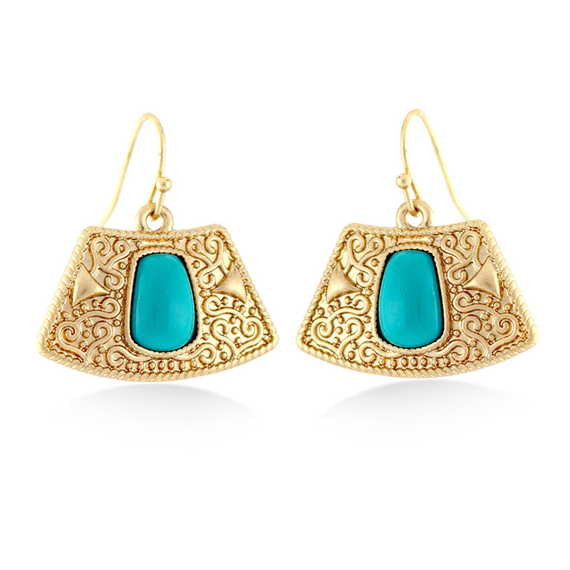 Gold-Tone Metal Turquoise Earrings