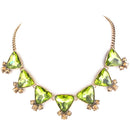 Gold Plated Oxide Olive Color Glass With Champagne Crystal Necklace