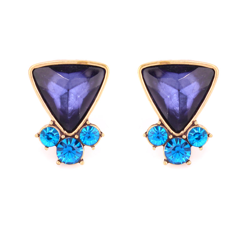 Gold Plated Oxide Montana Blue Color Glass With Blue Crystal Earring