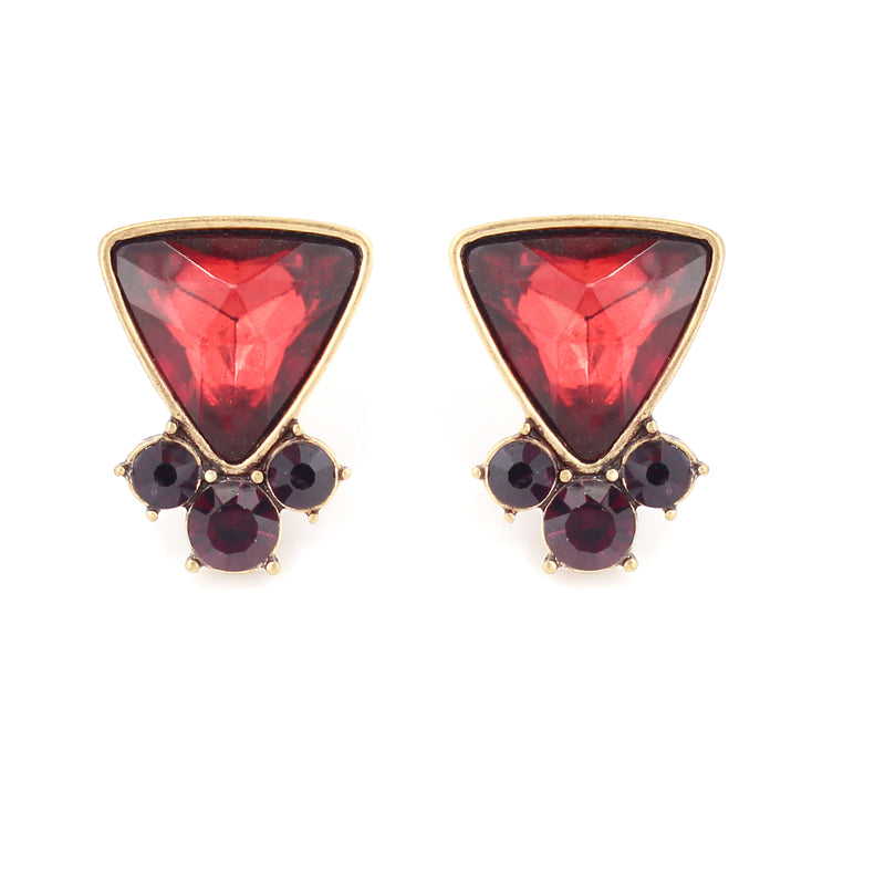 Gold Plated Oxide Red Color Glass With Amethyst Crystal Earring