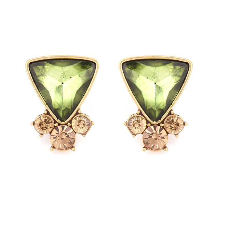 Gold Plated Oxide Olive Color Glass With Champagne Crystal Earring