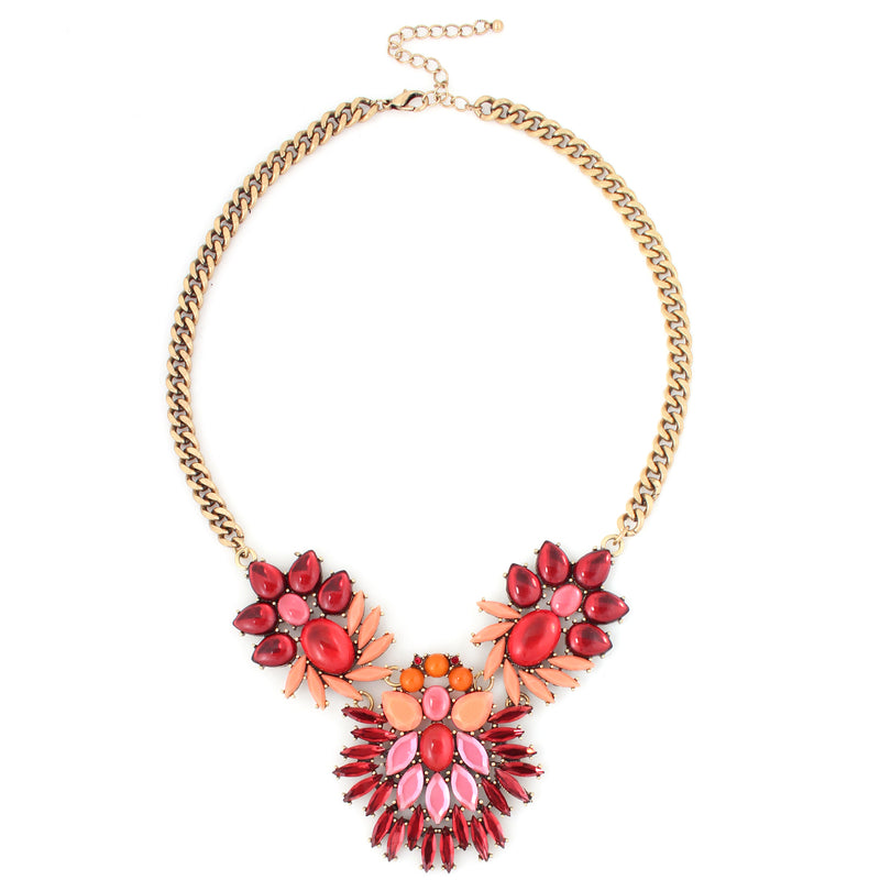 Gold Tone Metal Multi-Stones Red Crystal Necklace