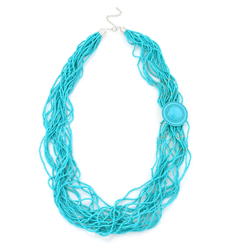 Turquoise Many Row Seed Bead Necklace