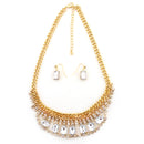 Gold-Tone Metal White Crystal Necklace And Earrings Set