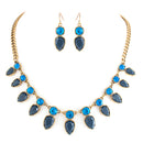 Teardrop Blue Stone With Blue Crystal Necklace Earring Set
