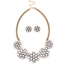 Gold Tone Metal Pearl With Bead White Crystal Necklace And Earring Set