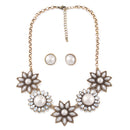 Gold-Tone Metal Grey Pearl And White Crtstal Necklace And Earrings Set