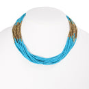 Gold-Tone Metal Turquoise Seed Beads Adjustable Lobster Claw Closure Layered Necklaces