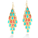 Gold Plated Turquoise And Coral Epoxy Drop Earring