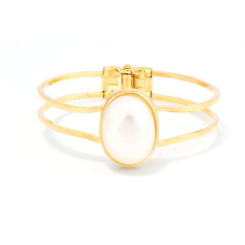 Gold Plated Pearl Hinged Bracelet