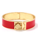 Gold Tone Metal Red Enamel Hinged Bracelets
