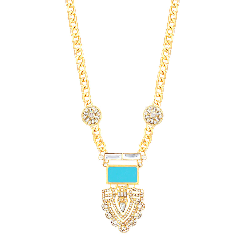 Gold-Tone Turquoise And White Crystal Necklace