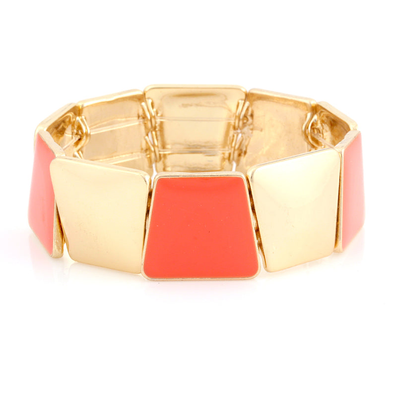 Gold And Coral Tribal Squared Bracelet
