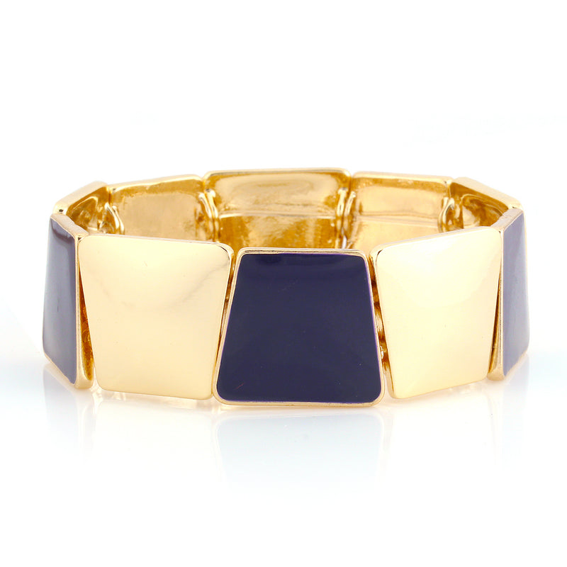 Gold And Navy Tribal Squared Stretch Bracelet