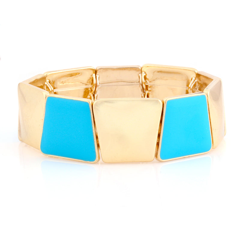 Gold And Turquoise Tribal Squared Stretch Bracelet