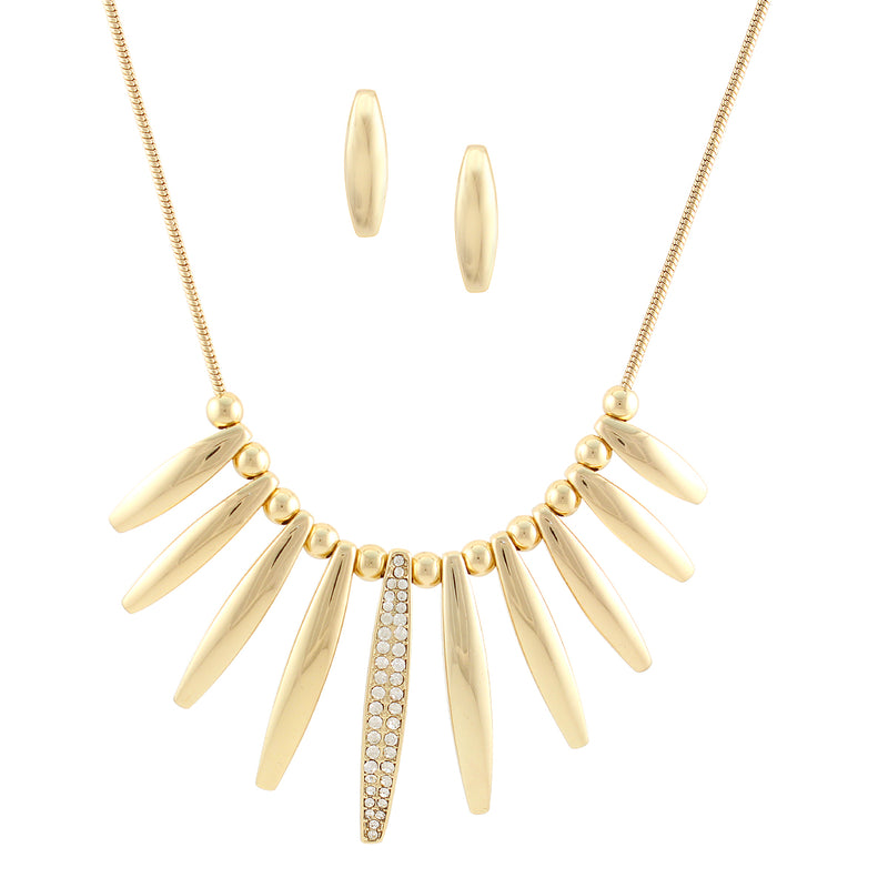 Gold-Tone Metal Crystal Necklace And Earring Set