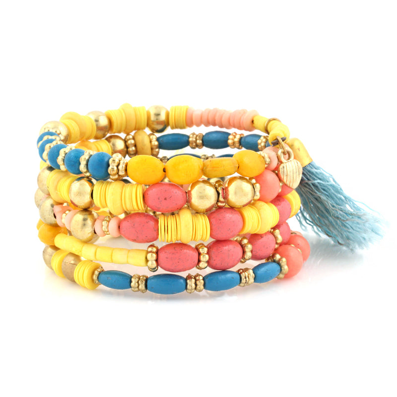 Gold Tone Metal Multicolor Wrap Bracelets