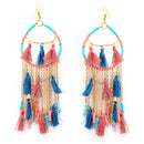 Gold Tone Metal Turquoise And Peach Beads Tassel Earring