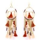 Gold Tone Metal Brown And Ivory Beads Tassel Earring