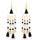 Gold Tone Metal Black And White Beads Tassel Earring