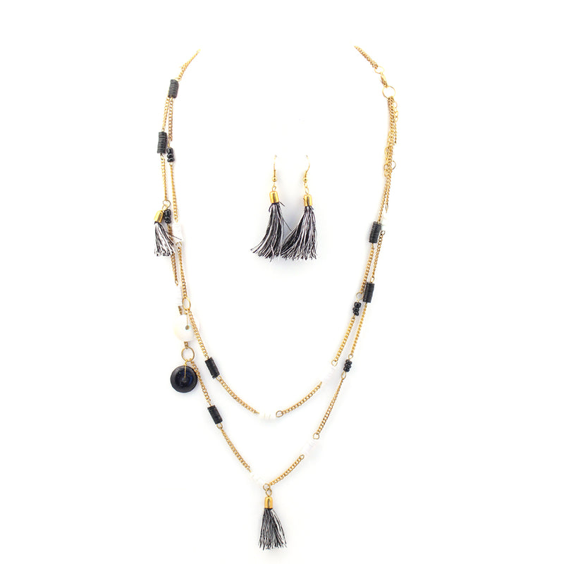 Gold-Tone Black And White Necklace And Earrings Set